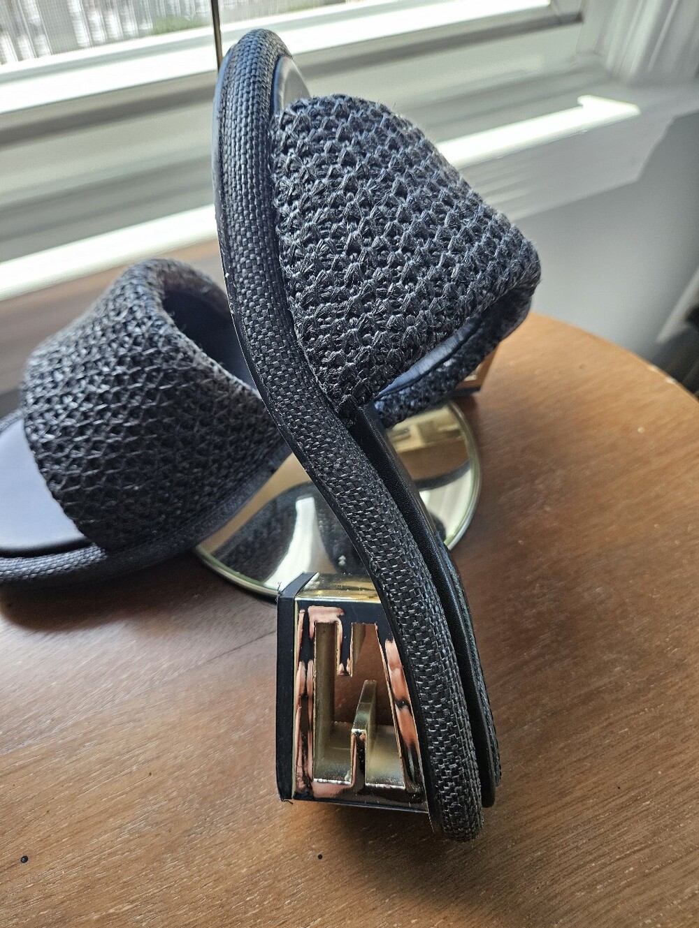 Fendi FF Hardware Raffia Slide Sandals Size 37 Black - Picture 14 of 14